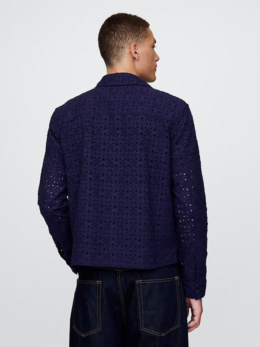 Gap Poplin Eyelet Full-Zip Pocket Shirt