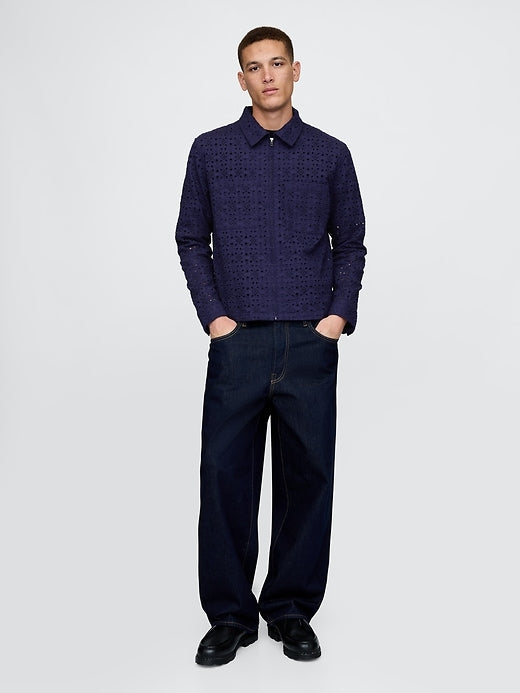 Gap Poplin Eyelet Full-Zip Pocket Shirt