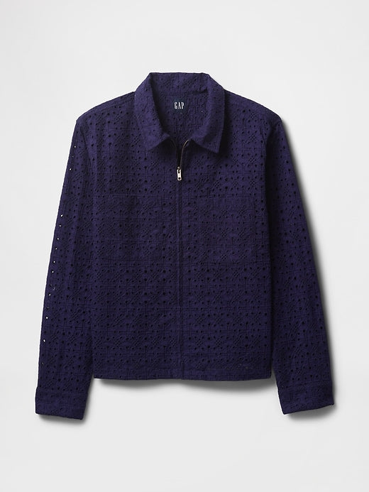 Gap Poplin Eyelet Full-Zip Pocket Shirt