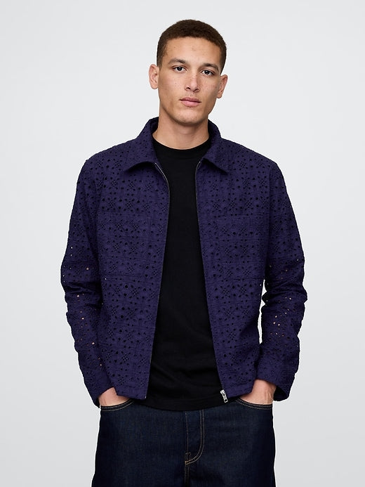 Gap Poplin Eyelet Full-Zip Pocket Shirt