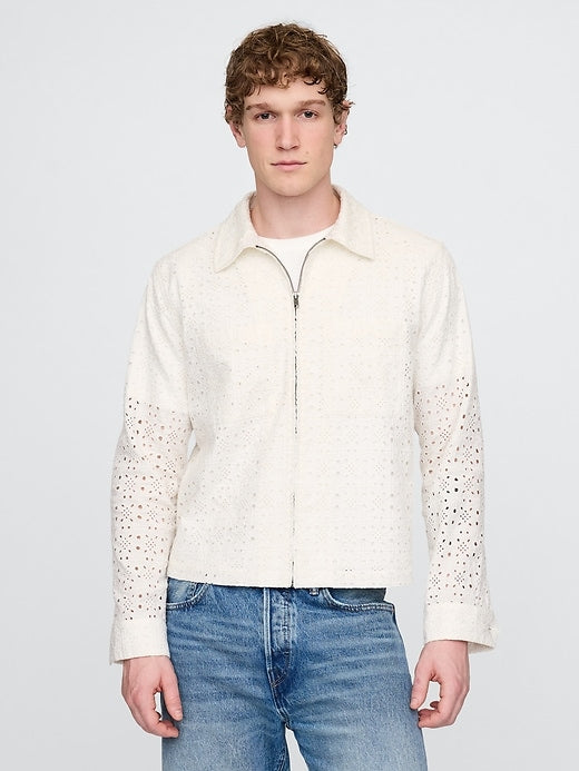 Gap Poplin Eyelet Full-Zip Pocket Shirt