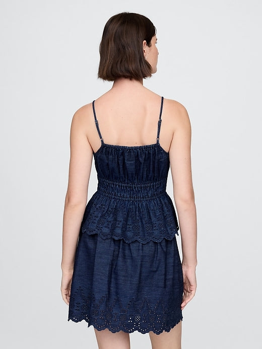 Gap Smocked Eyelet Denim Cami