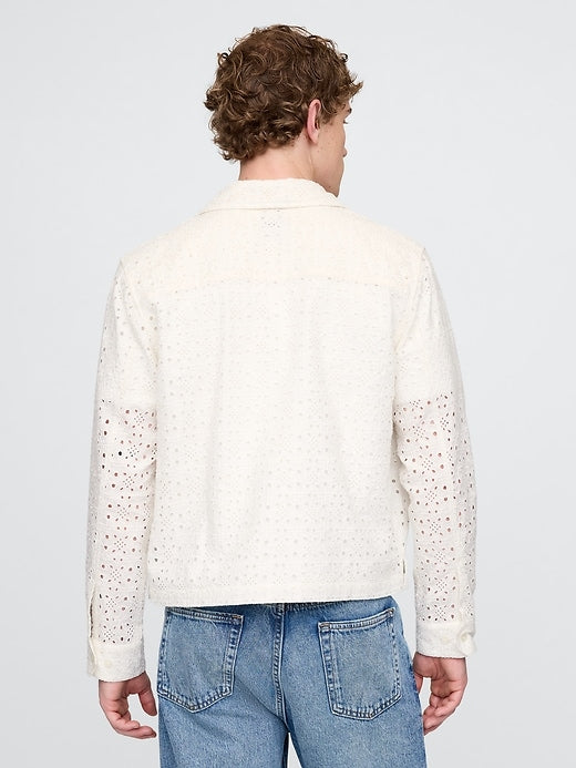 Gap Poplin Eyelet Full-Zip Pocket Shirt