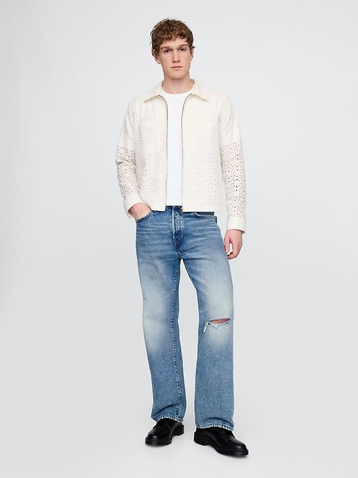 Gap Poplin Eyelet Full-Zip Pocket Shirt