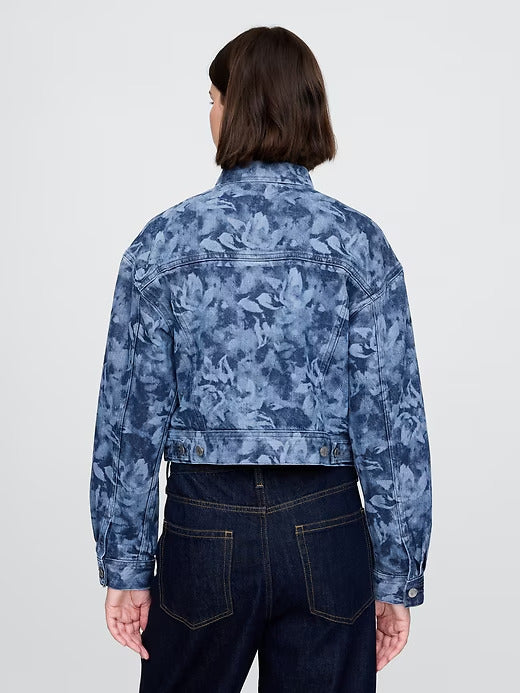 Gap Cropped Floral Denim Icon Jacket