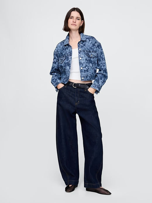 Gap Cropped Floral Denim Icon Jacket