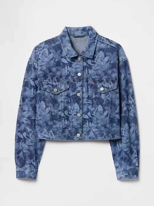 Gap Cropped Floral Denim Icon Jacket