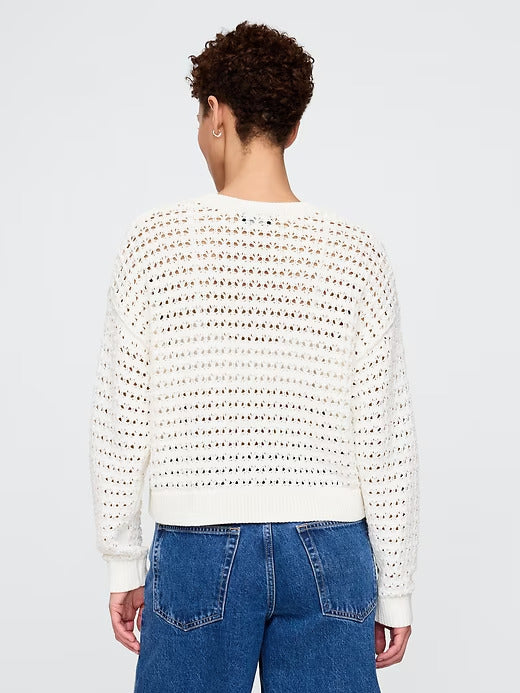 Gap 100% Cotton Crochet Crewneck Sweater