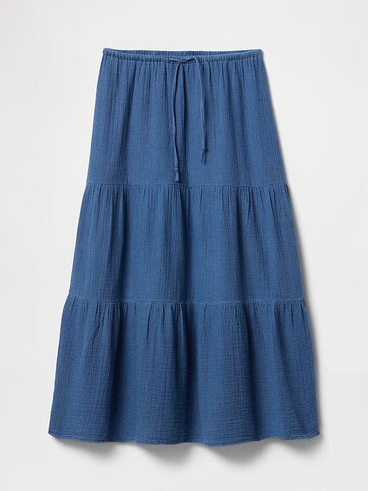 Gap Crinkle Gauze Denim Tiered Maxi Skirt