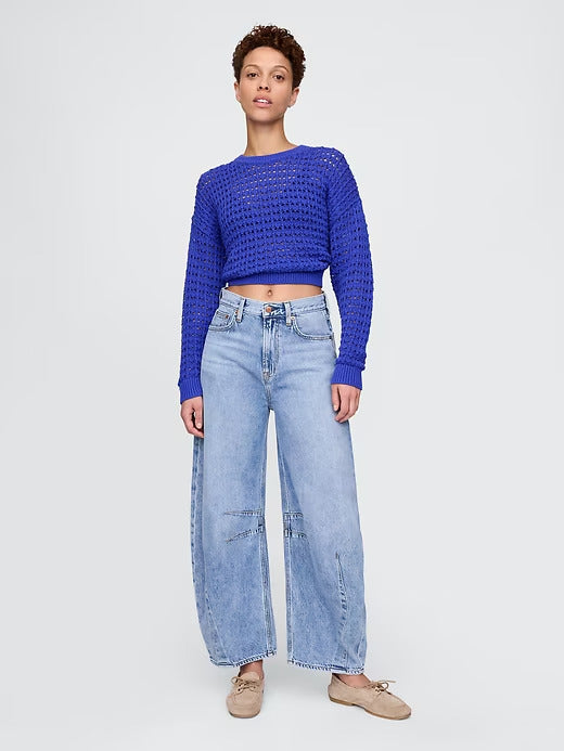Gap 100% Cotton Crochet Crewneck Sweater