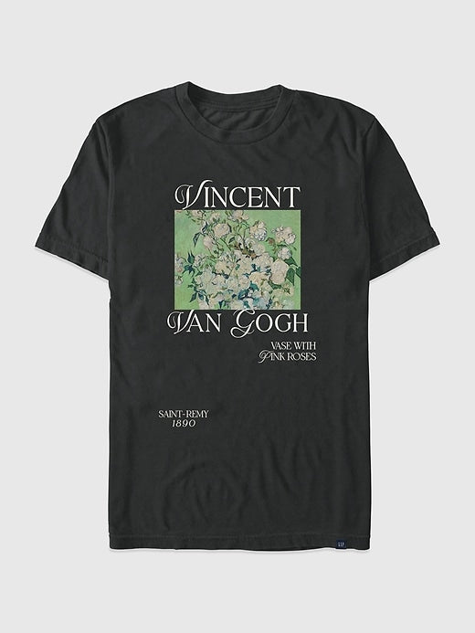 Gap Van Gogh Pink Roses Graphic T-Shirt
