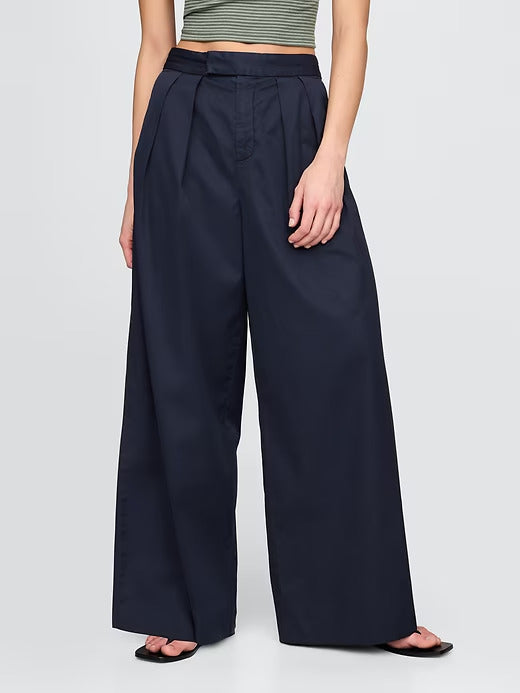 Gap High Rise Twill Pleated Wide-Leg Khakis