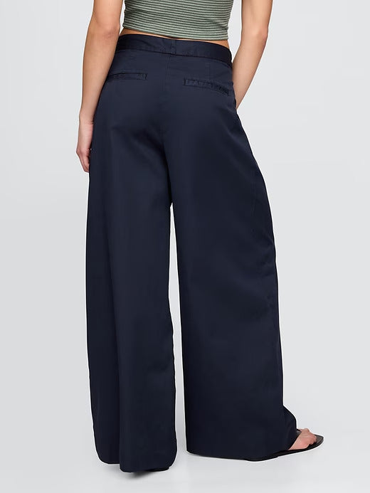Gap High Rise Twill Pleated Wide-Leg Khakis