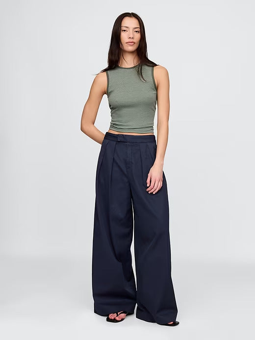 Gap High Rise Twill Pleated Wide-Leg Khakis