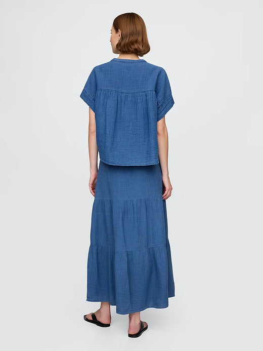 Gap Crinkle Gauze Denim Tiered Maxi Skirt