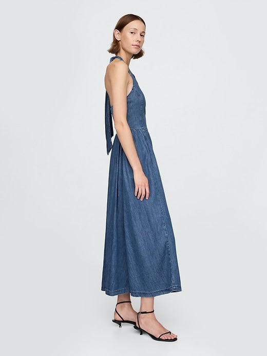 Gap Denim Tie-Back Halter Maxi Dress