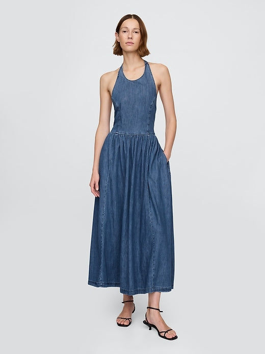 Gap Denim Tie-Back Halter Maxi Dress