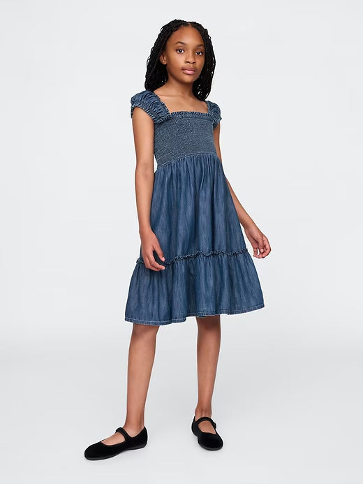 Gap Kids Denim Puff-Sleeve Dress