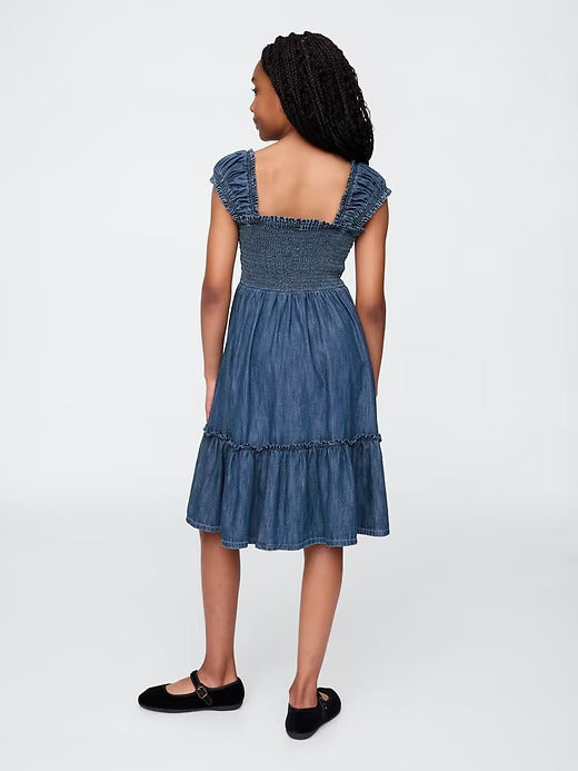 Gap Kids Denim Puff-Sleeve Dress