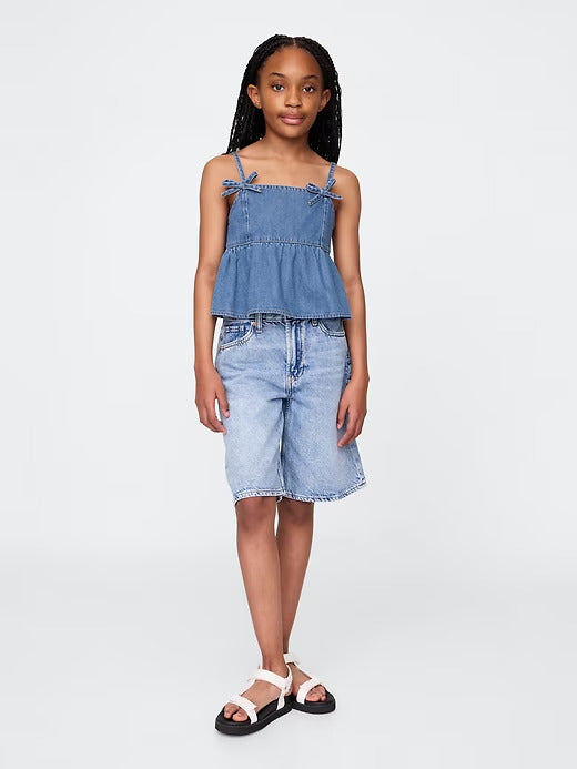 Gap Kids Denim Bow-Strap Peplum Top