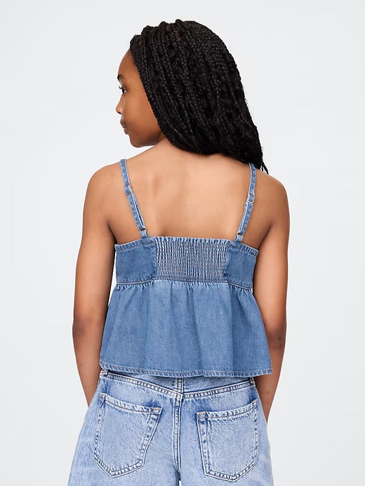 Gap Kids Denim Bow-Strap Peplum Top