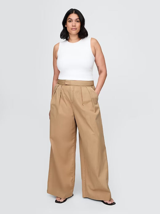 Gap High Rise Twill Pleated Wide-Leg Khakis