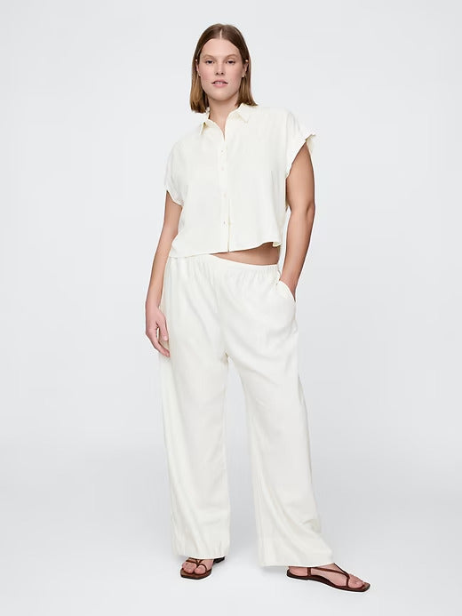 Gap Linen-Blend Easy Wide-Hem Pants