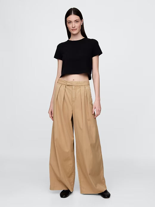 Gap High Rise Twill Pleated Wide-Leg Khakis