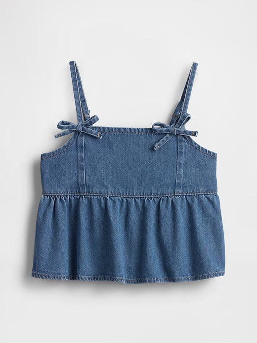 Gap Kids Denim Bow-Strap Peplum Top