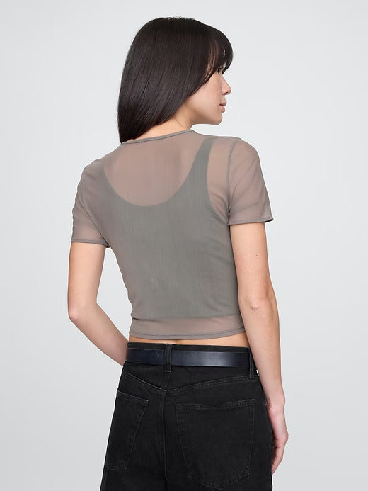 Gap Mesh Cropped T-Shirt