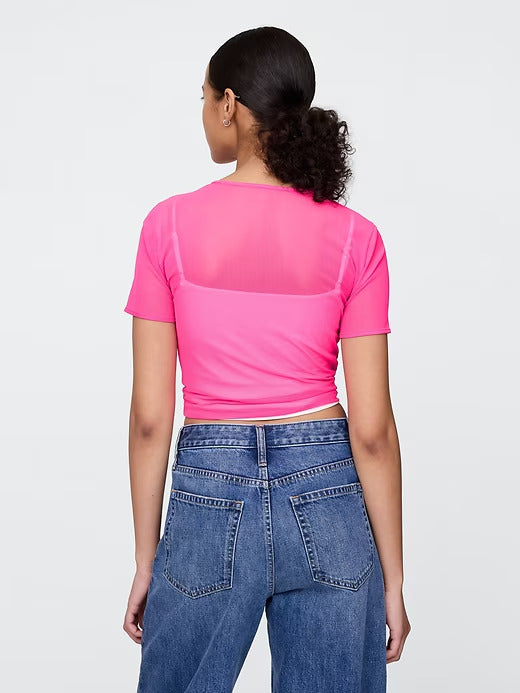 Gap Mesh Cropped T-Shirt