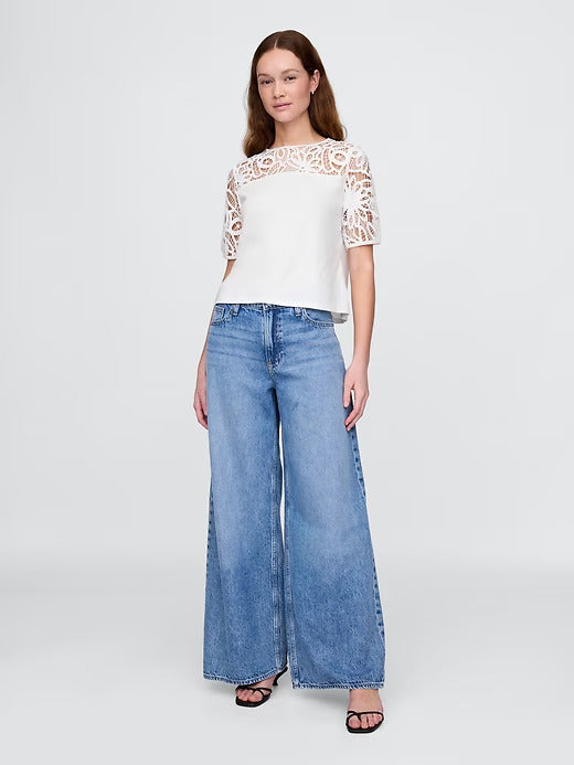 Gap Organic Cotton VintageSoft Heavyweight Lace Top