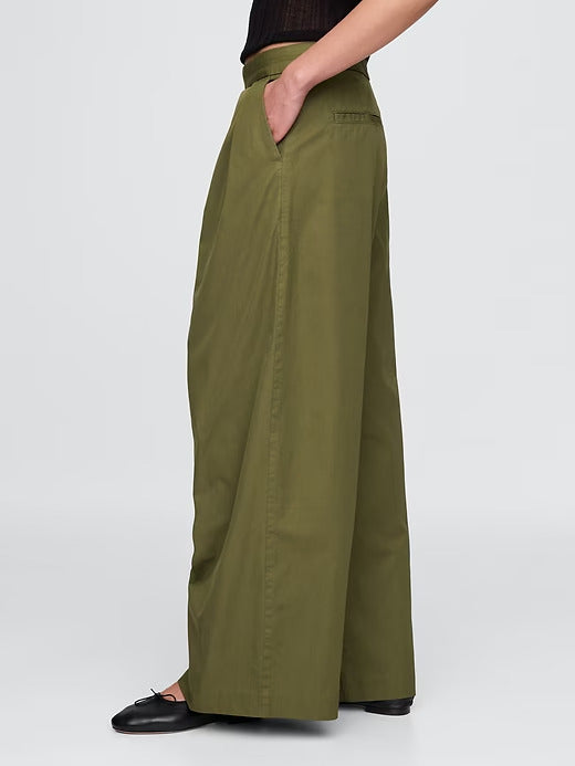 Gap High Rise Twill Pleated Wide-Leg Khakis