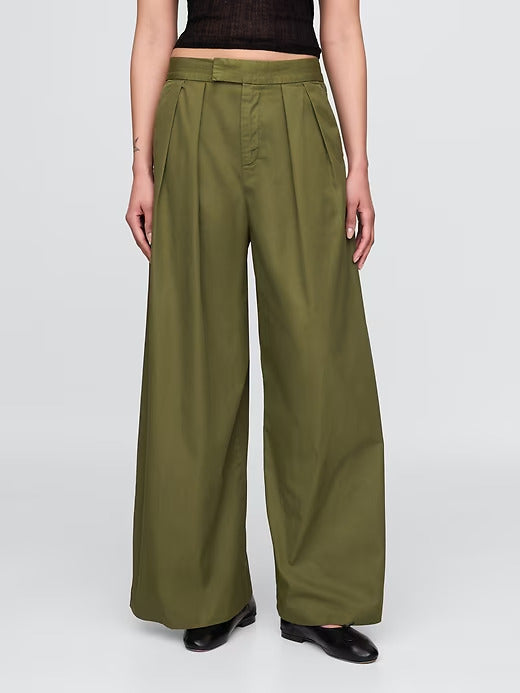 Gap High Rise Twill Pleated Wide-Leg Khakis