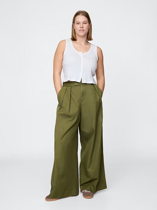 Gap High Rise Twill Pleated Wide-Leg Khakis