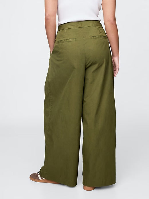 Gap High Rise Twill Pleated Wide-Leg Khakis