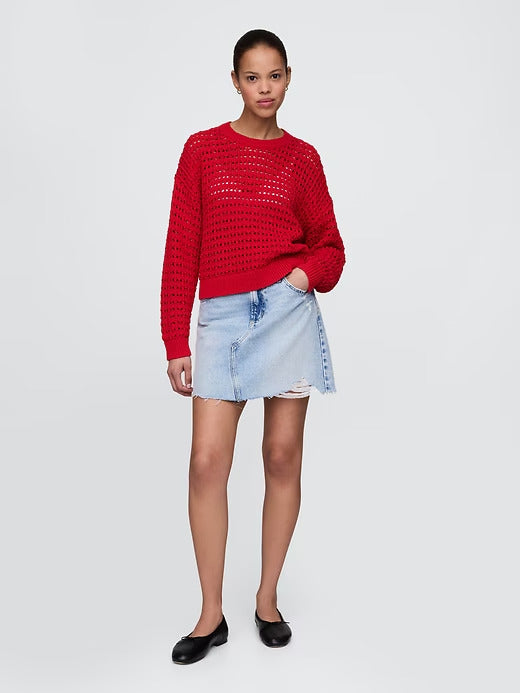 Gap 100% Cotton Crochet Crewneck Sweater
