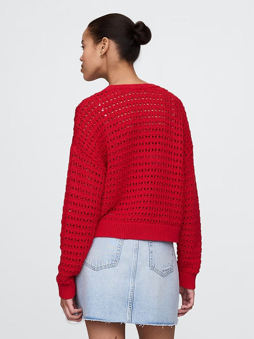 Gap 100% Cotton Crochet Crewneck Sweater
