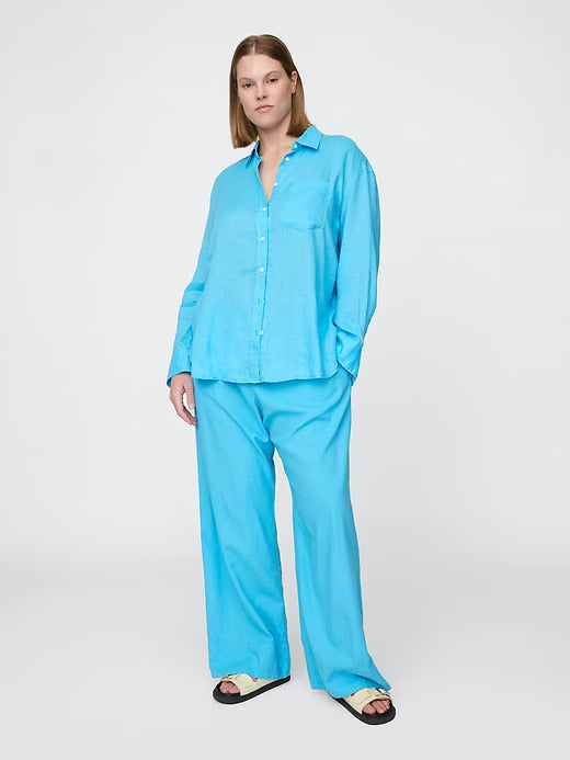 Gap Linen-Blend Easy Wide-Hem Pants