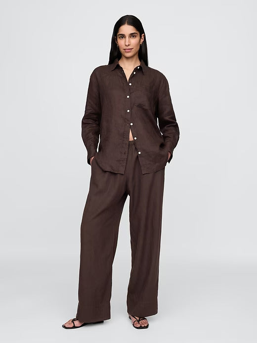 Gap Linen-Blend Easy Wide-Hem Pants