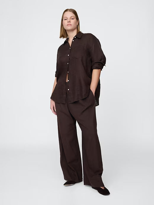 Gap Linen-Blend Easy Wide-Hem Pants