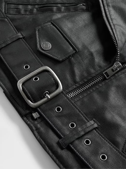 GapStudio Coated Denim Cropped Moto Jacket