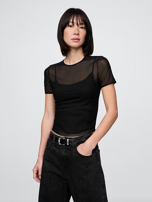 Gap Mesh Cropped T-Shirt