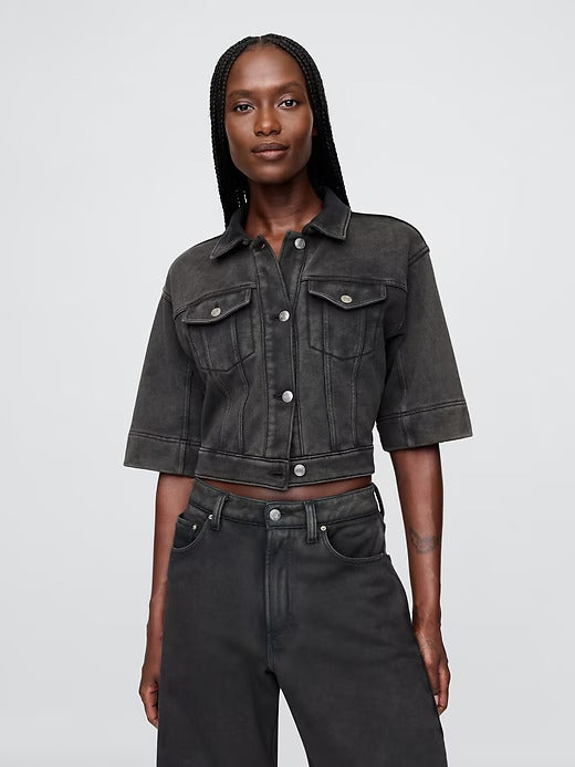 Gap Heavyweight French Terry Denim Cropped Jacket