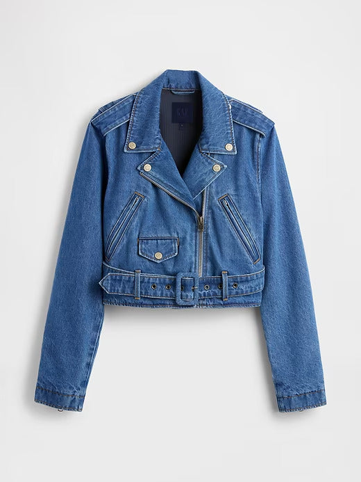 GapStudio Cropped Denim Moto Jacket