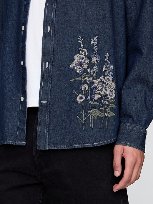 Gap Embroidered Denim Big Shirt