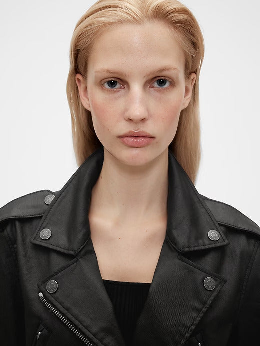 GapStudio Coated Denim Cropped Moto Jacket