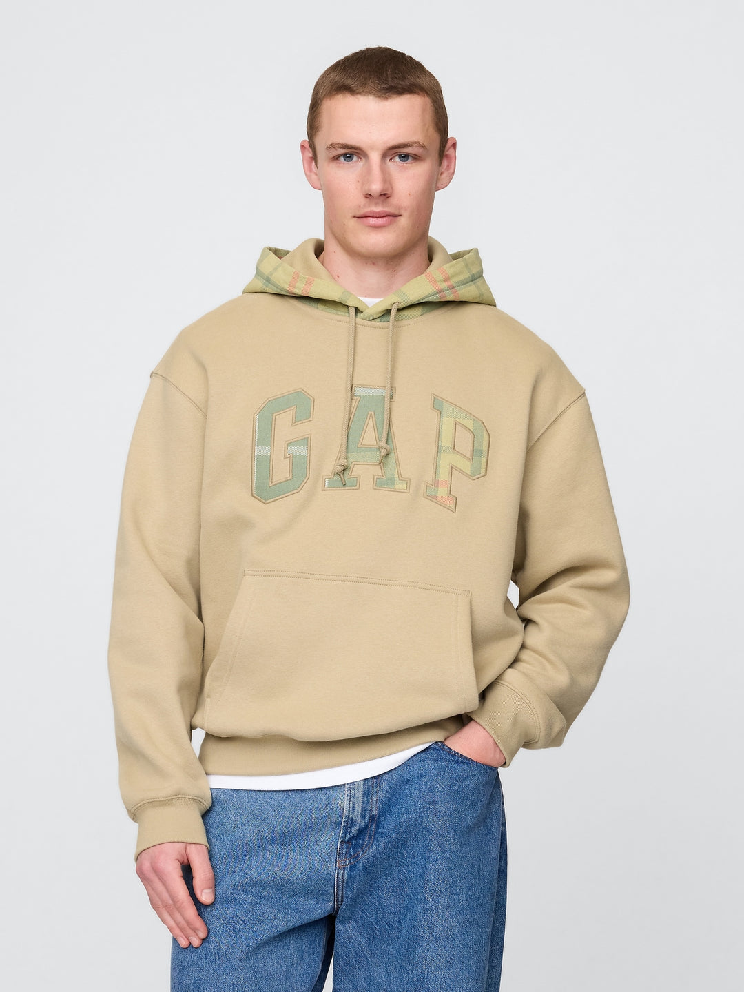 GAP VintageSoft Plaid Arch Logo Hoodie