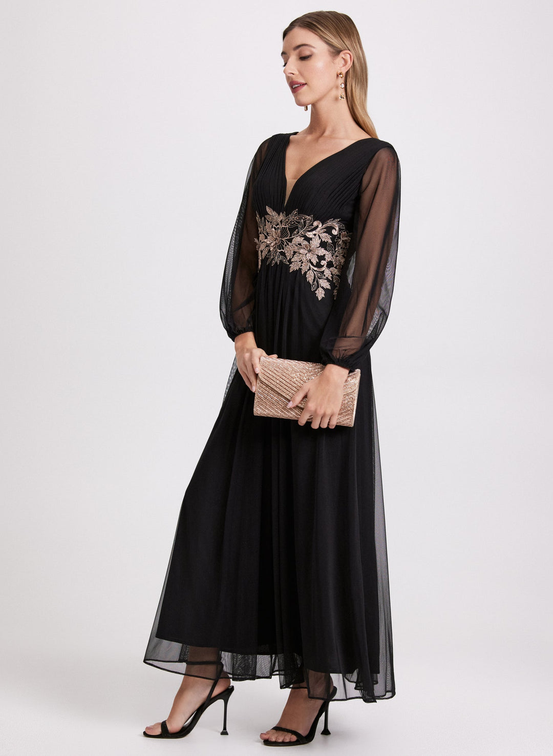 LAURA Metallic Floral Embroidered Dress