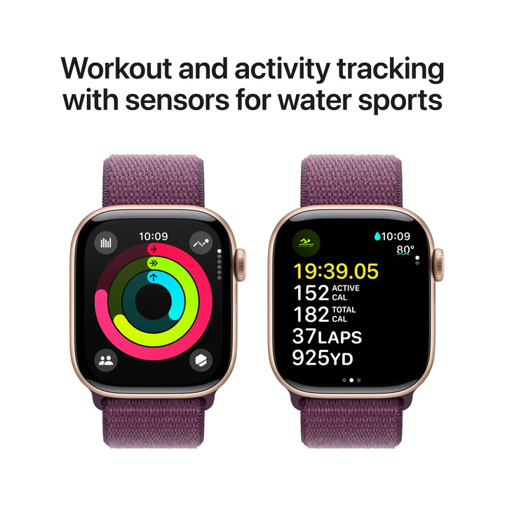 Apple Watch Series 10 GPS + Cellular 46mm Rose Gold Aluminum Case with Plum Sport Loop